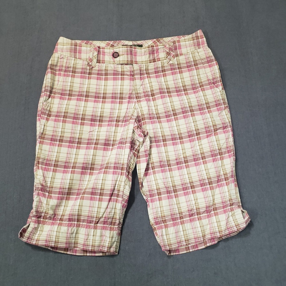 Eddie Bauer‎ Plaid Shorts Womens 8 Pink Tan Cotton Casual Outdoor Summer